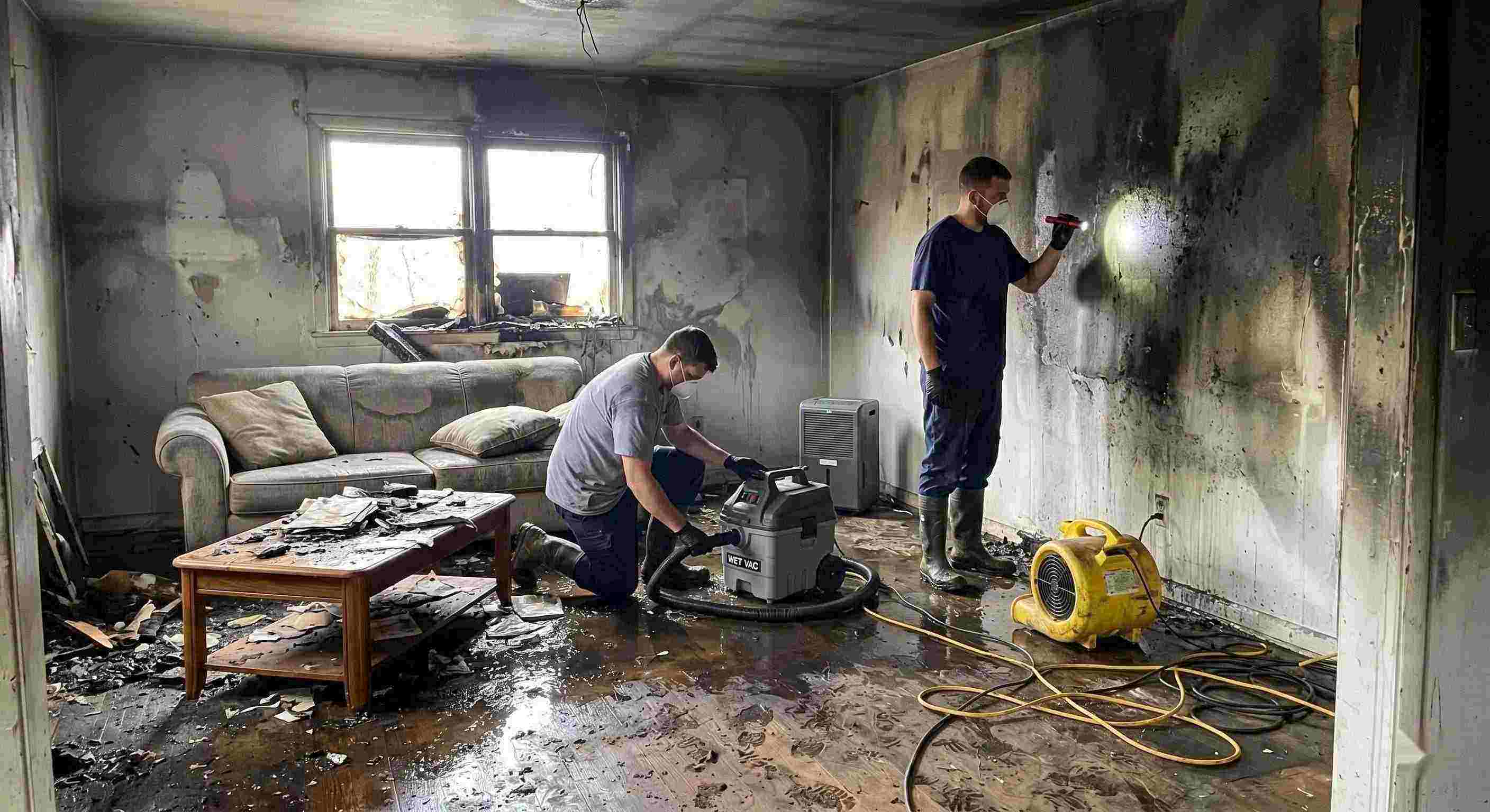 Local fire damage restoration cleanup with water removal and smoke damage repair in Spring Hill home