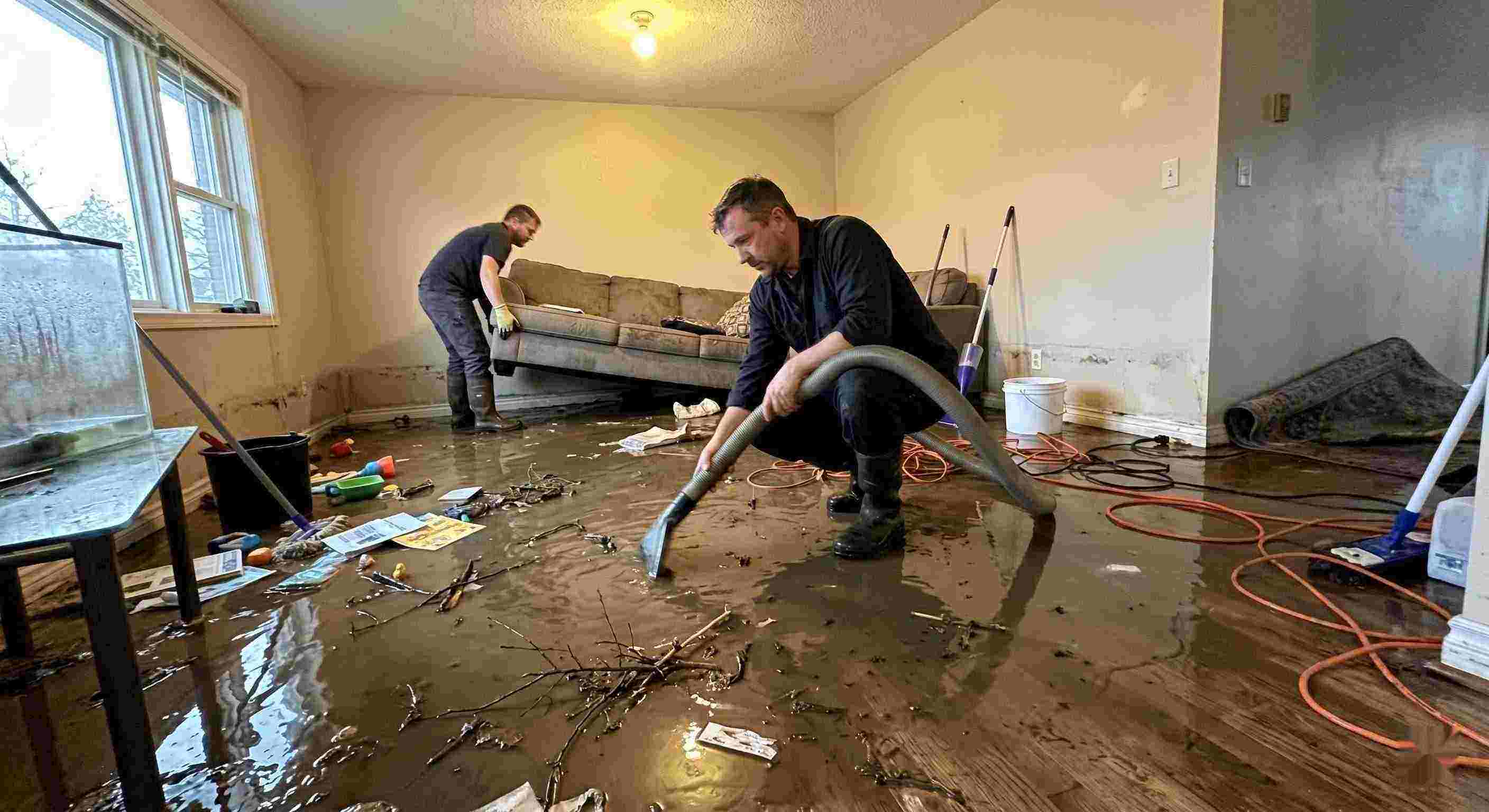 flood water extraction service removing contaminated water from flooded home in St. Petersburg