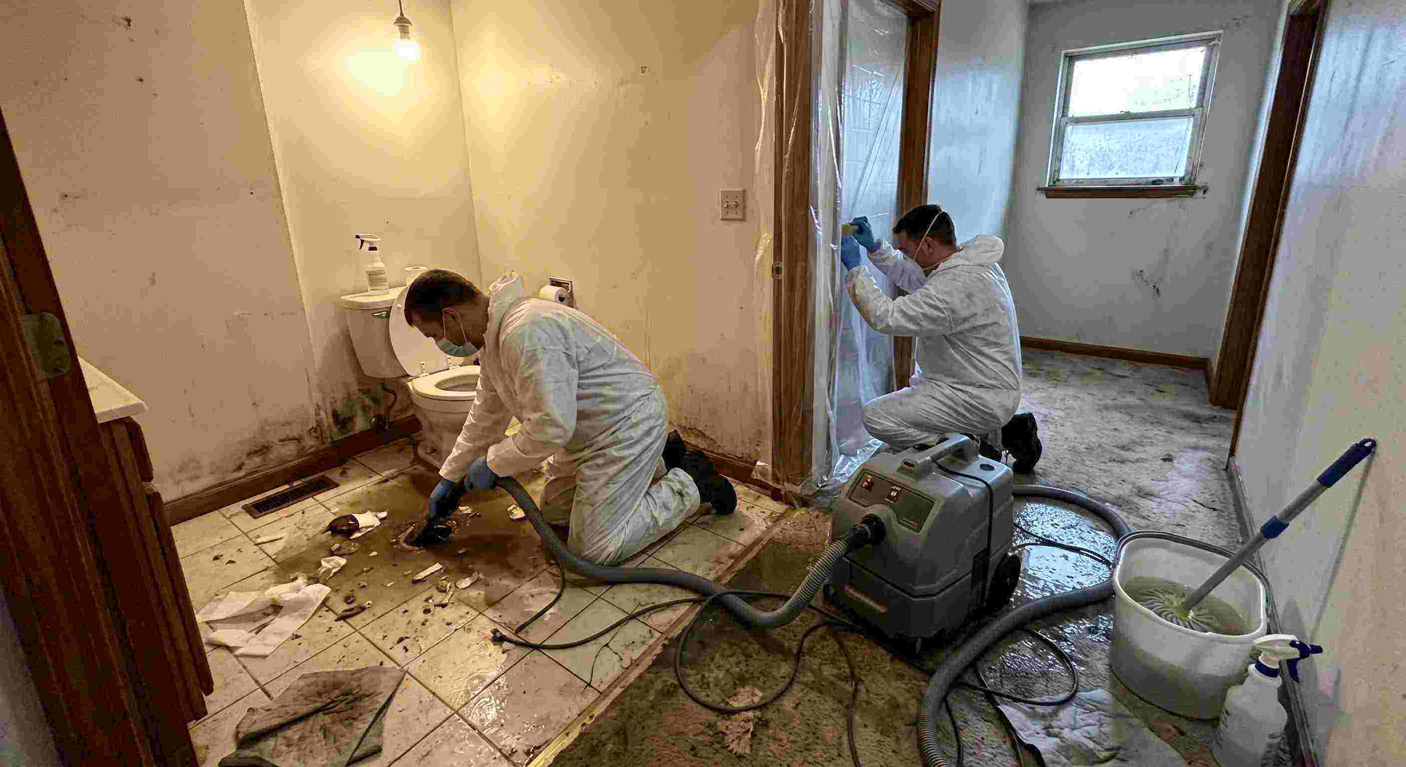 Trusted sewage backup cleanup technicians removing contaminated water inside home in Spring Hill