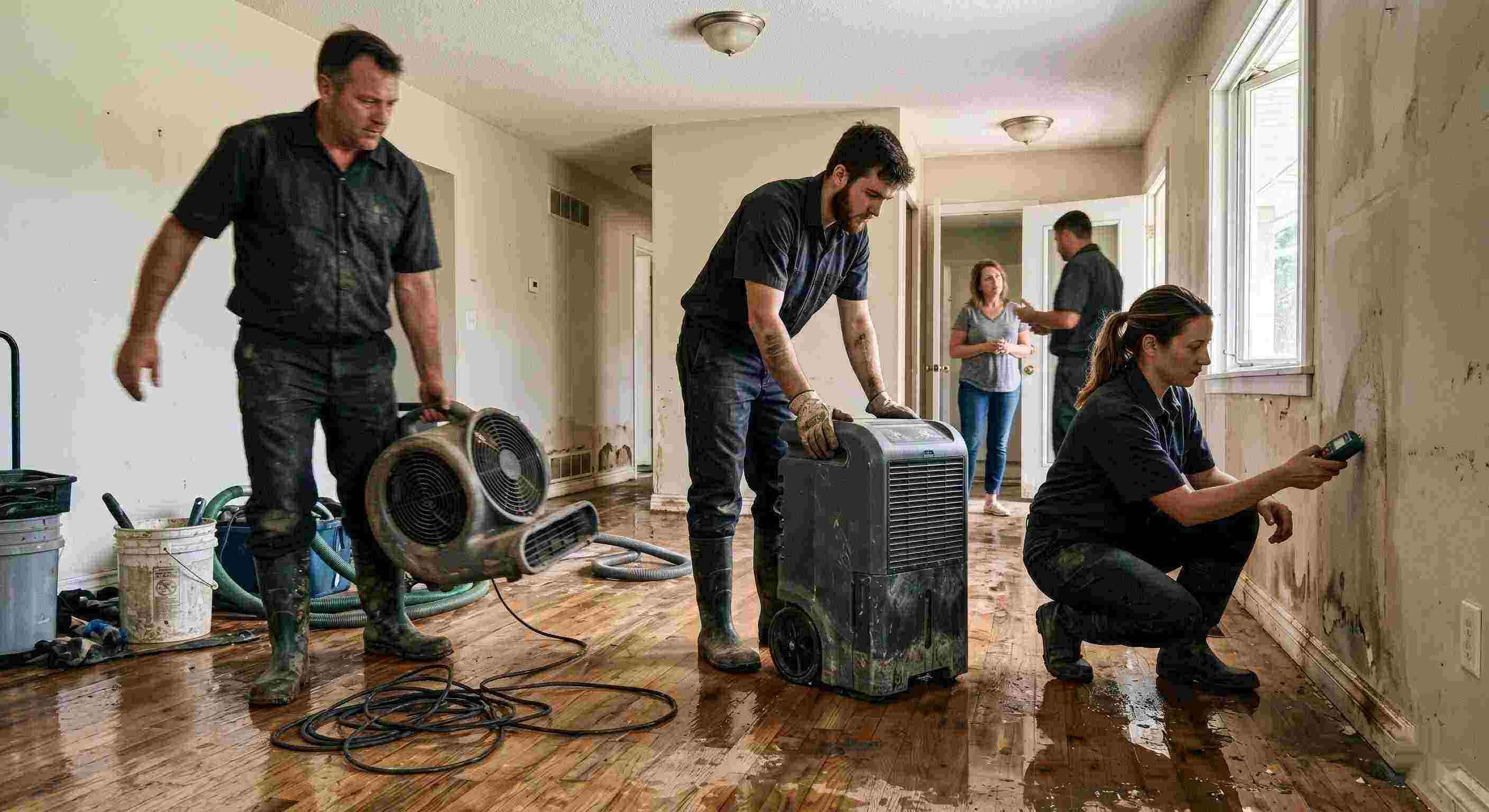 Top-rated trusted water damage restoration team in Spring Hill using professional equipment for drying and inspection
