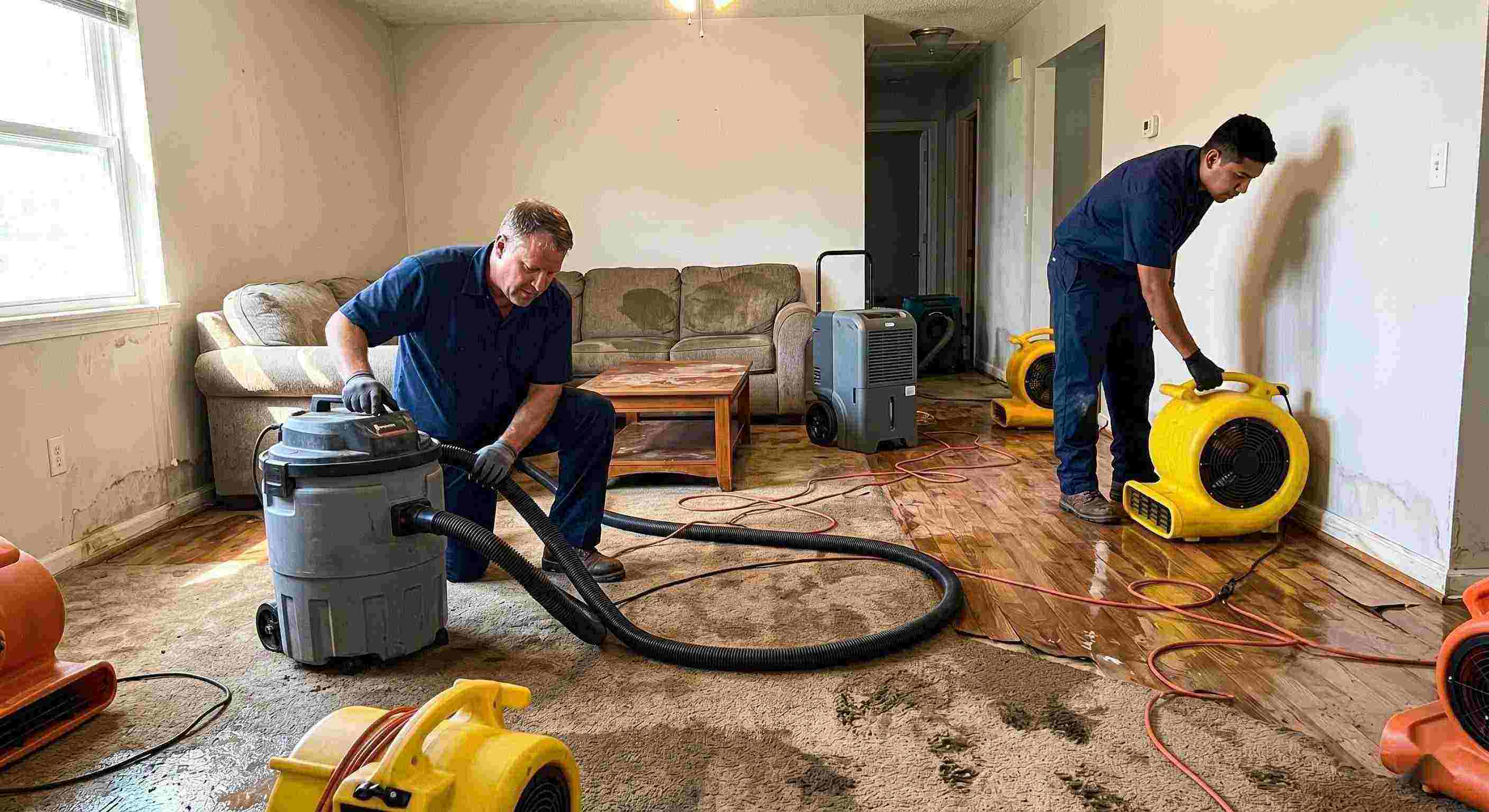 Top-rated water extraction and drying service in Spring Hill removing standing water and moisture from flooded home interior